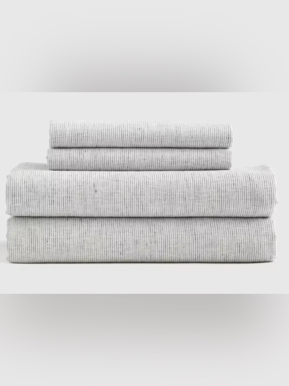 Quince European Linen 4 Piece Mini Stripe Sheet Set, King (Gray/White) MSRP $204